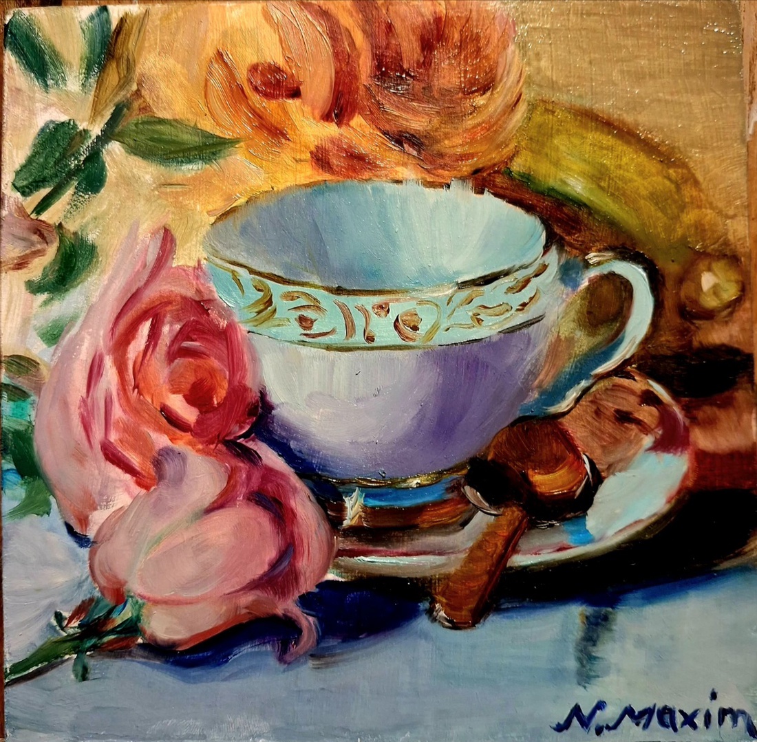 Porțelan și trandafiri - arte vizuale și accesorii  - picturi - pictură în ulei - Artynos.ro
