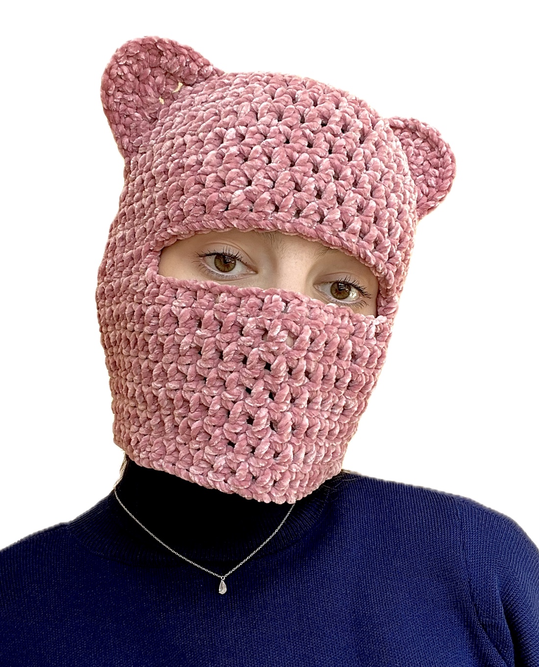 Balaclava caciula crosetata cu urechi de ursulet - îmbrăcăminte și modă - eșarfe, pălării, fularuri - căciulă - Artynos.ro
