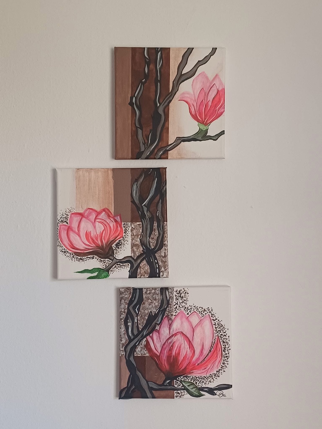 Set de 3 tablouri cu magnolie - arte vizuale și accesorii  - picturi - acuarele picturi - Artynos.ro