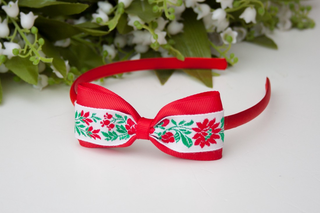 Bentiță de păr cu model floral cu model floral - Roșu -  - Artynos.ro