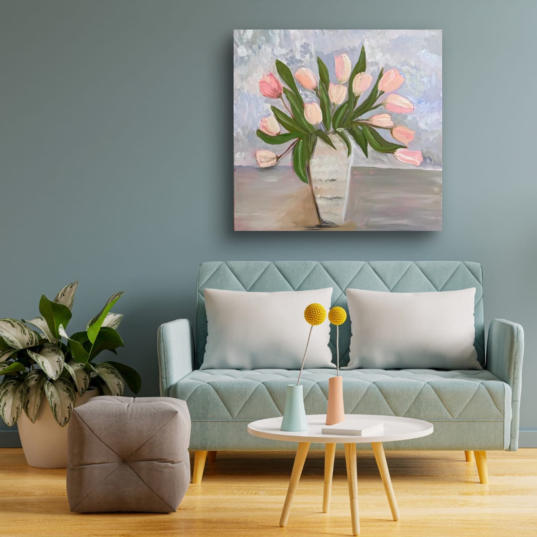 Vaza cu lalele, tablou pictat in acrilice pe panza - arte vizuale și accesorii  - picturi - pictură acrilică - Artynos.ro