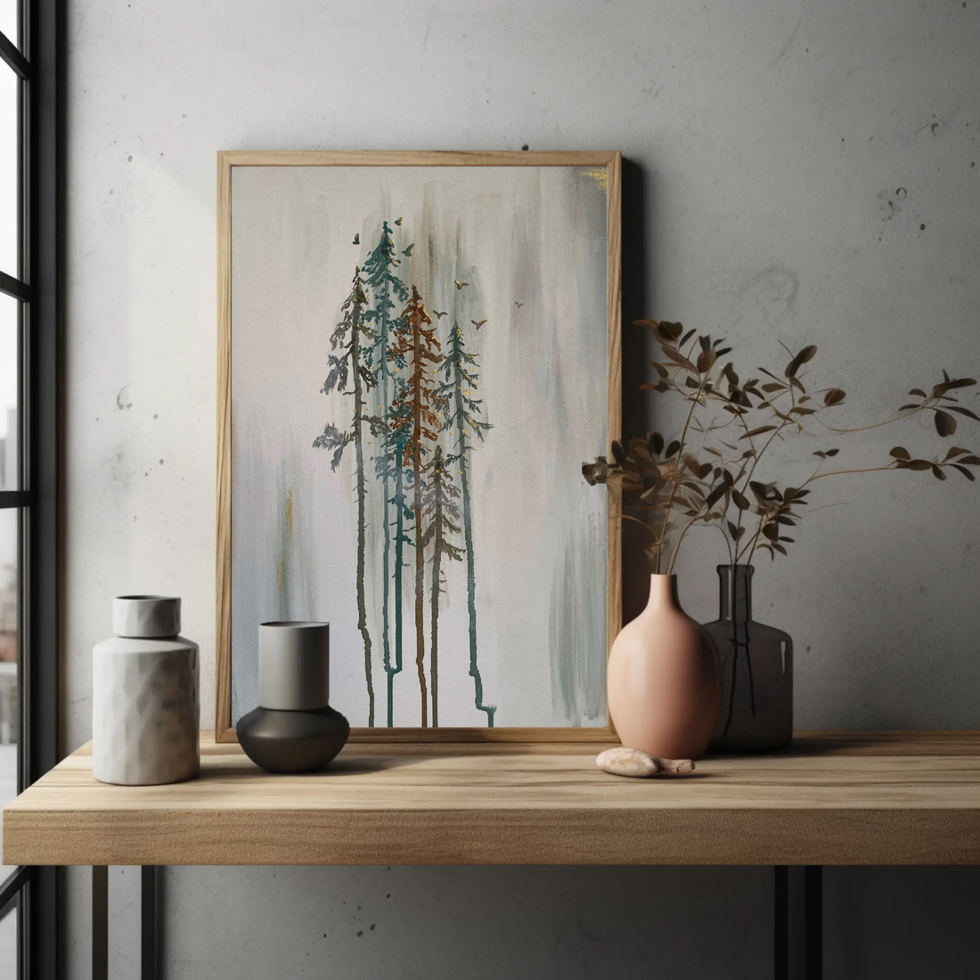 Unitate Pictura originala acrilice pe panza Padure abstract, Copaci - arte vizuale și accesorii  - picturi - pictură acrilică - Artynos.ro