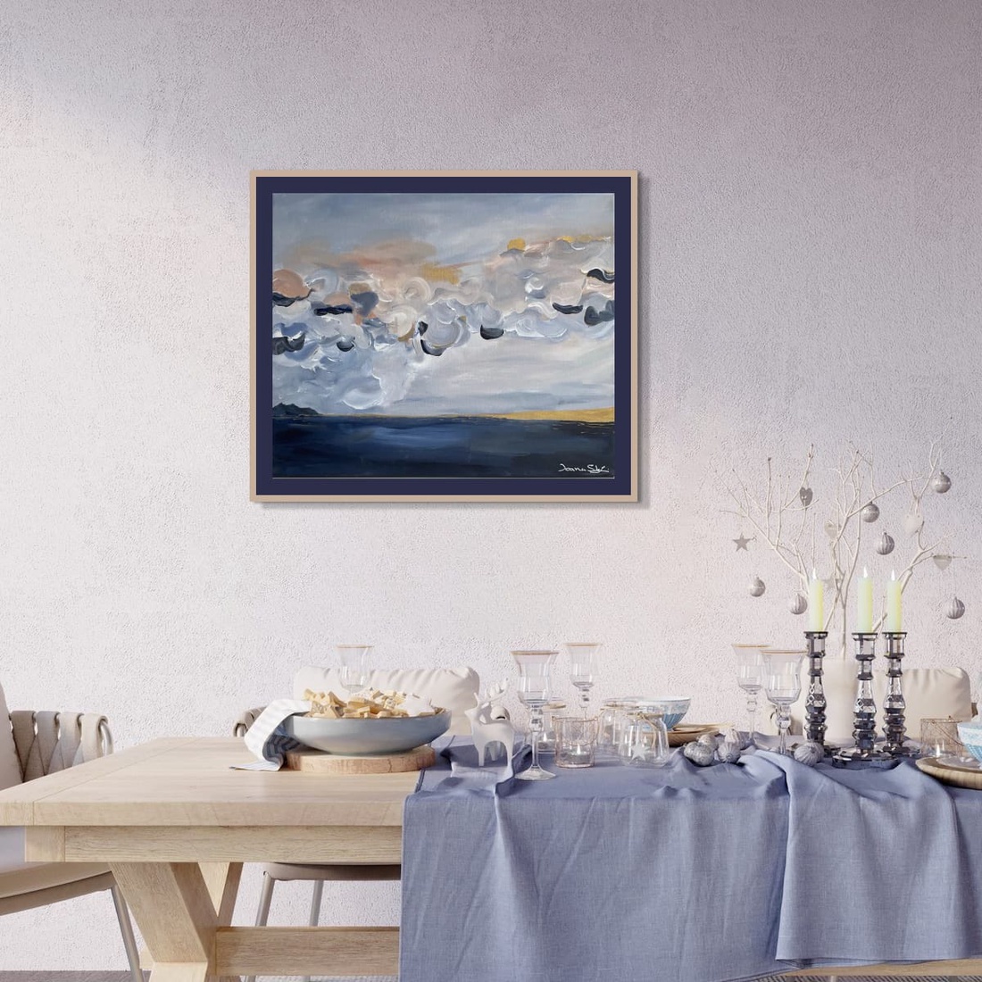 Peisaj cu Nouri, Peisaj maritim,  Pictura originala acrilice pe panza Tablou pictat manual, Unic - arte vizuale și accesorii  - picturi - pictură acrilică - Artynos.ro