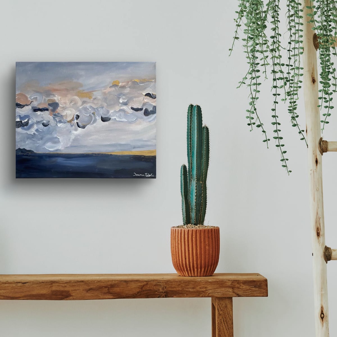 Peisaj cu Nouri, Peisaj maritim,  Pictura originala acrilice pe panza Tablou pictat manual, Unic - arte vizuale și accesorii  - picturi - pictură acrilică - Artynos.ro