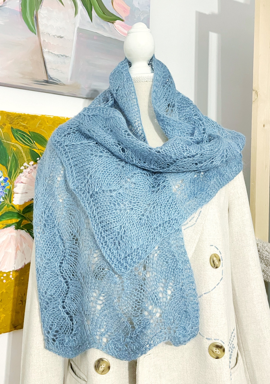 �al tricotat, model dantelat - îmbrăcăminte și modă - eșarfe, pălării, fularuri - șaluri - Artynos.ro