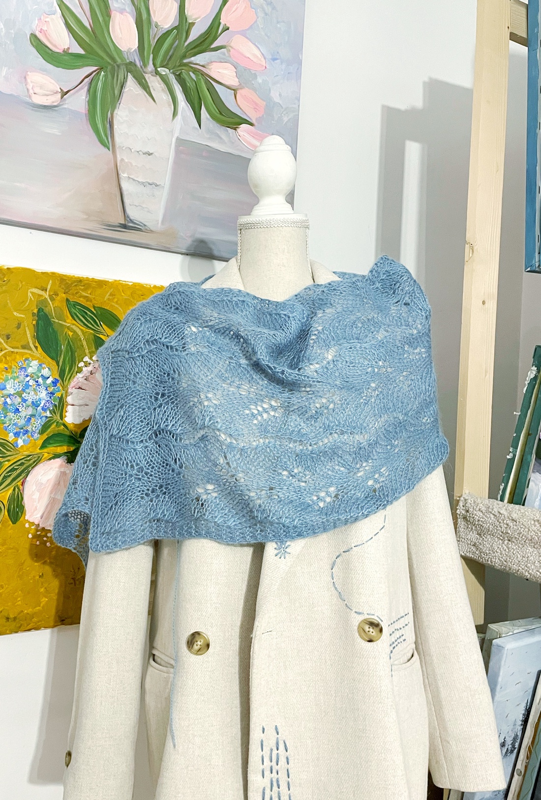 �al tricotat, model dantelat - îmbrăcăminte și modă - eșarfe, pălării, fularuri - șaluri - Artynos.ro