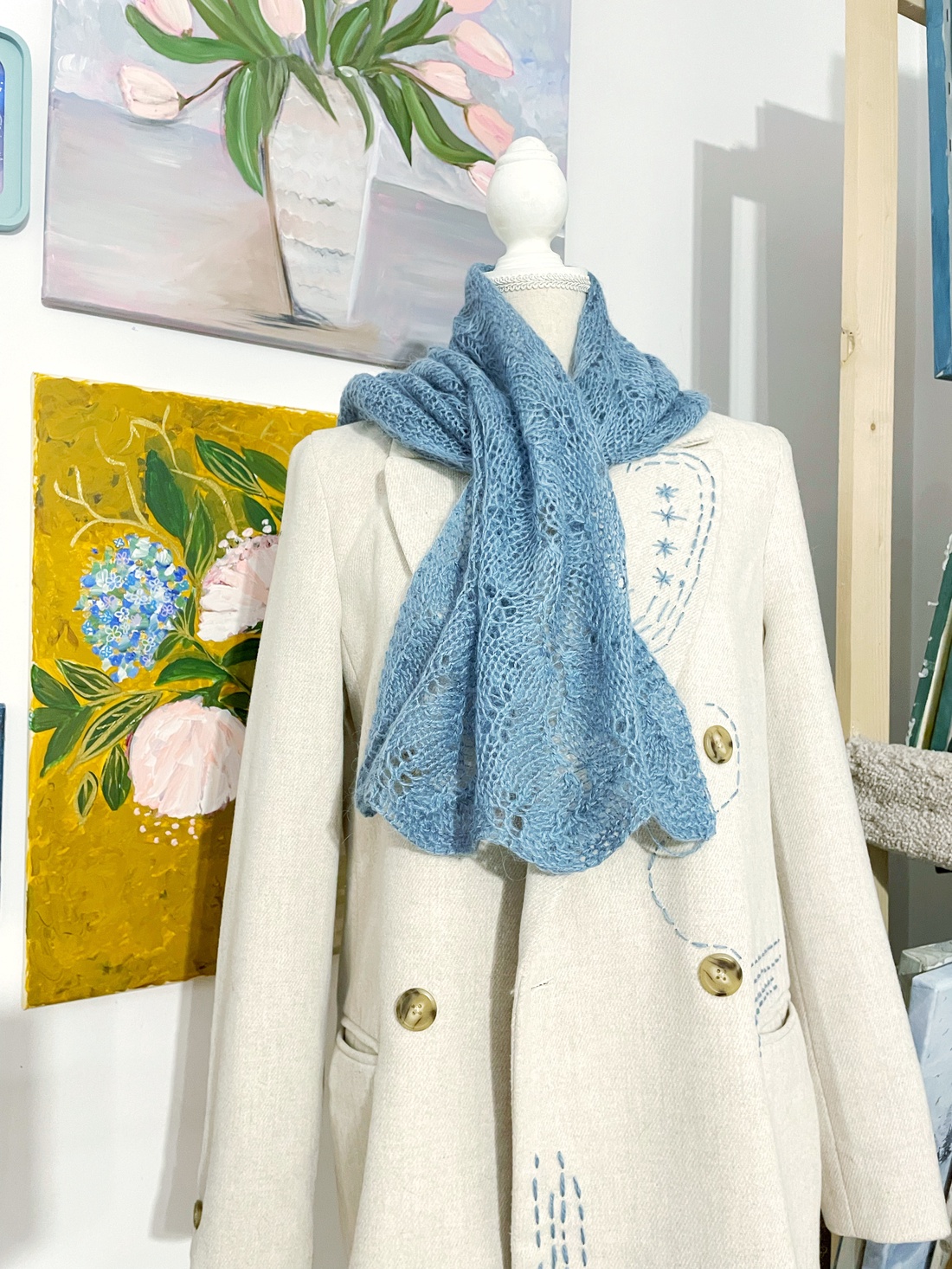 �al tricotat, model dantelat - îmbrăcăminte și modă - eșarfe, pălării, fularuri - șaluri - Artynos.ro