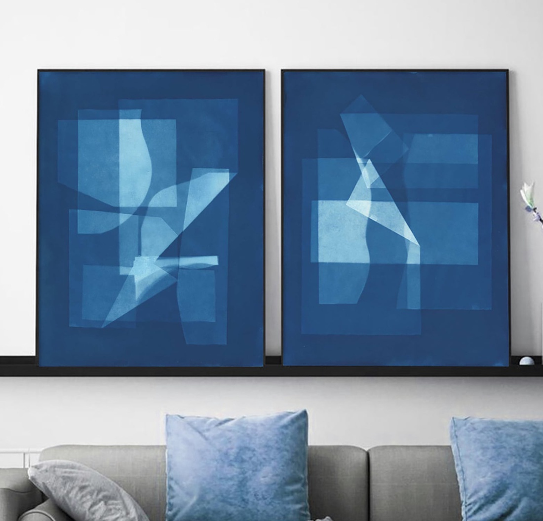  Set tablouri geometrice albastre picturi moderne albastre tablouri abstracte albastre print cadou tablouri originale  - arte vizuale și accesorii  - picturi - acuarele picturi - Artynos.ro