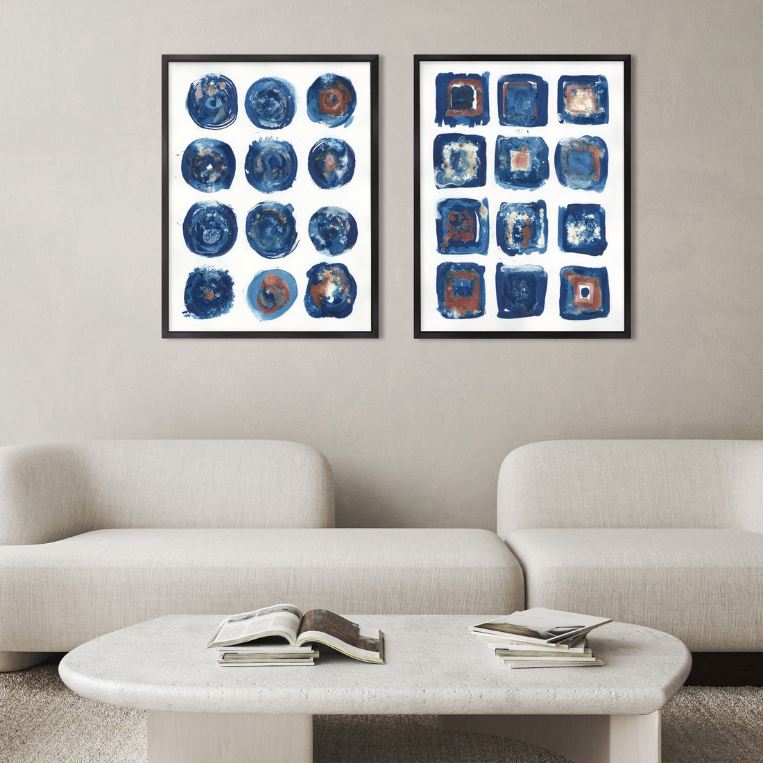 Set tablouri geometrice albastre picturi moderne albastre tablouri abstracte albastre print cadou tablouri originale  - arte vizuale și accesorii  - picturi - picturi în tehnică mixtă - Artynos.ro