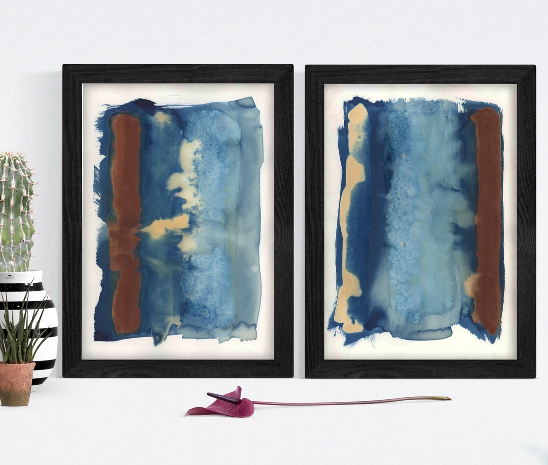  Set tablouri geometrice albastre picturi moderne albastre tablouri abstracte albastre print cadou tablouri originale  - arte vizuale și accesorii  - picturi - acuarele picturi - Artynos.ro