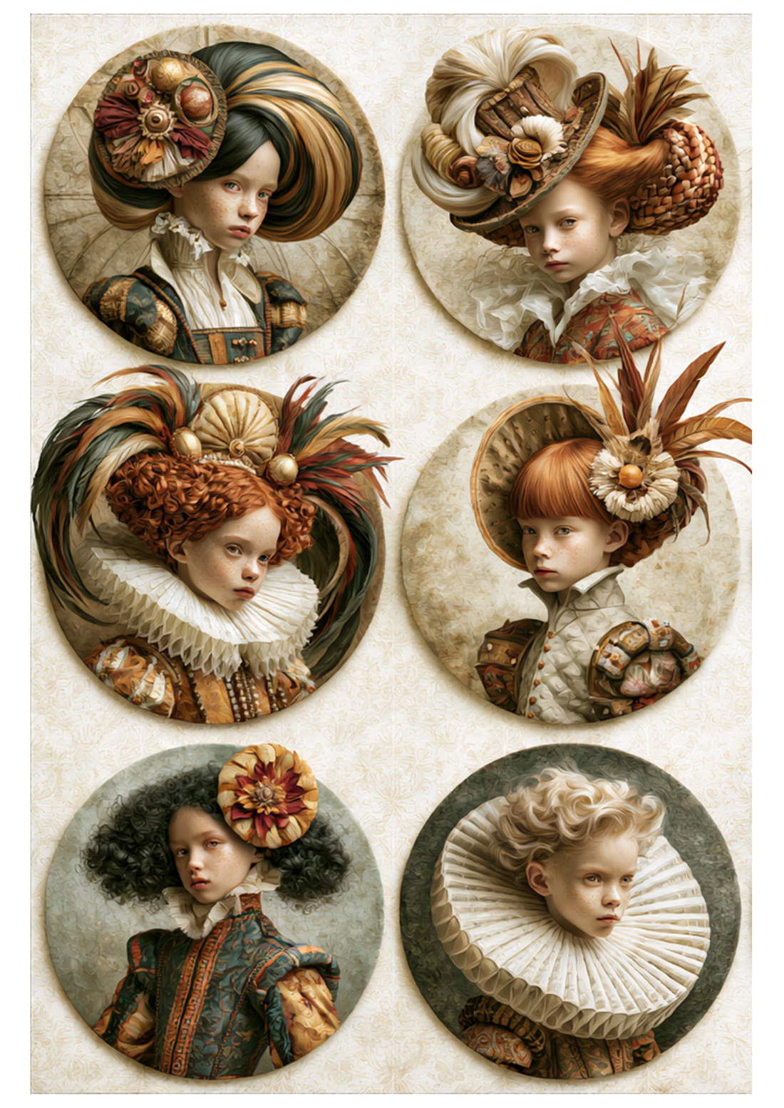 Copii din epoca nobila (H) - Rice paper decoupage, Hartie de orez imprimata A4 - accessorii și unelte - hârtie - hârtie decoupage - Artynos.ro