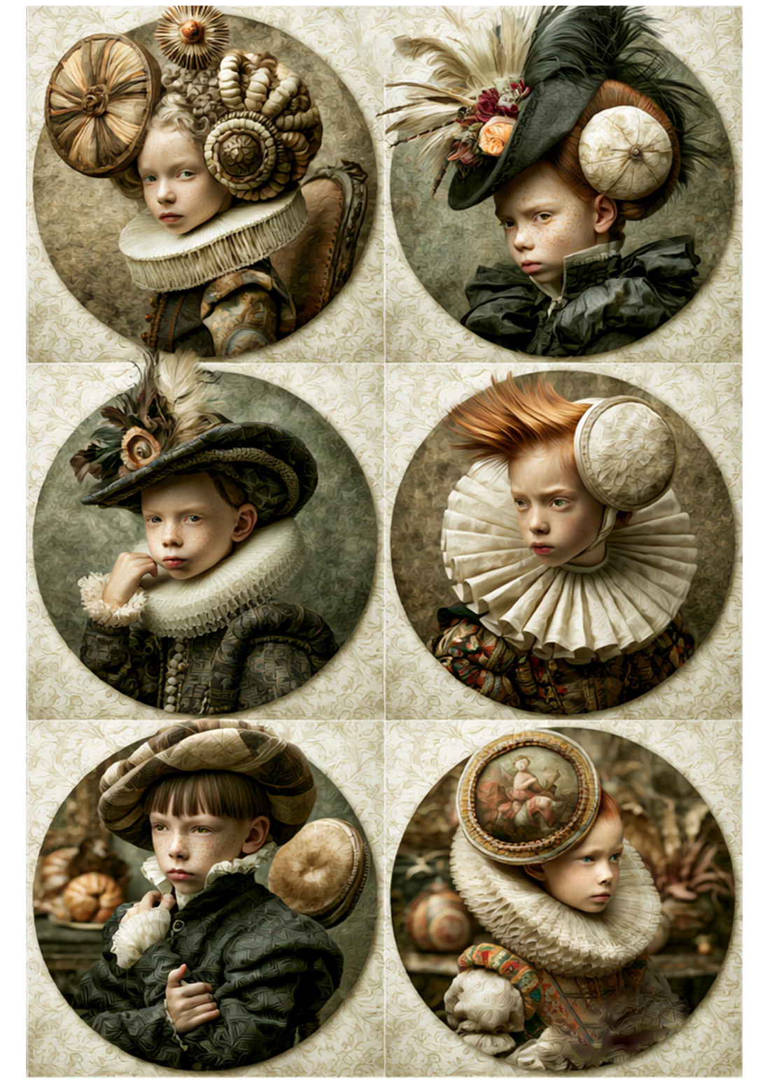 Copii din epoca nobila (L) - Rice paper decoupage,  Hartie de orez imprimata A4 - accessorii și unelte - hârtie - hârtie decoupage - Artynos.ro