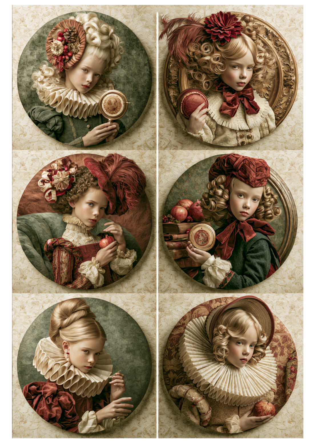 Copii din epoca nobila (N) - Rice paper decoupage, Hartie de orez imprimata A4 - accessorii și unelte - hârtie - hârtie decoupage - Artynos.ro