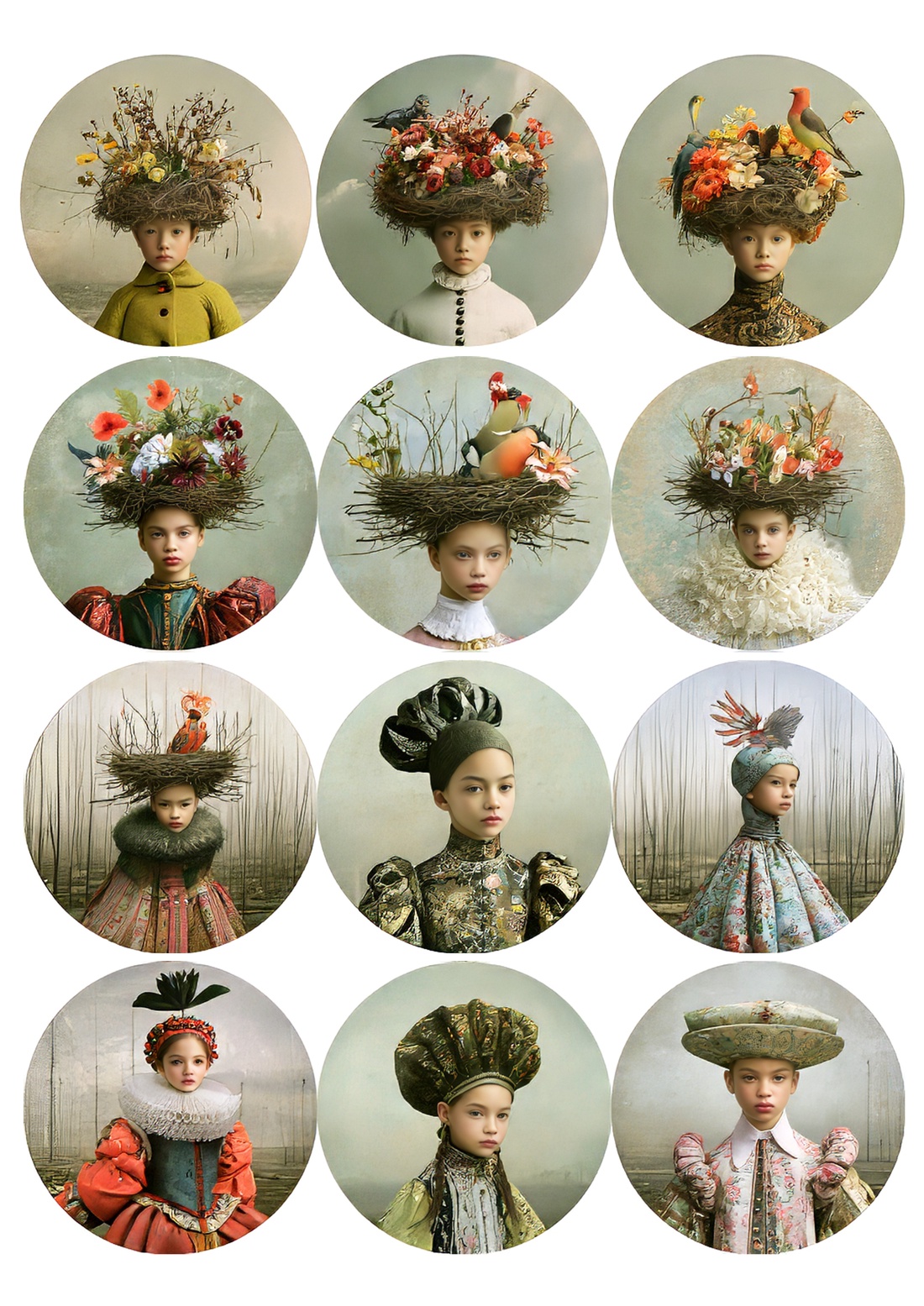 Nature Crown Portraits (B) � Botanical Fantasy Rice Paper , Rice paper decoupage, Hârtie de orez A4 pentru decoupage - accessorii și unelte - hârtie - hârtie decoupage - Artynos.ro