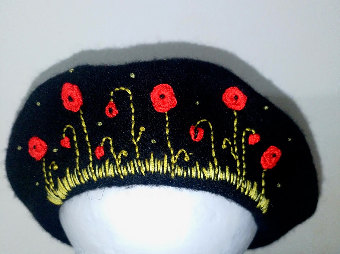 Beretă cu flori roșii - îmbrăcăminte și modă - eșarfe, pălării, fularuri - pălărie - Artynos.ro