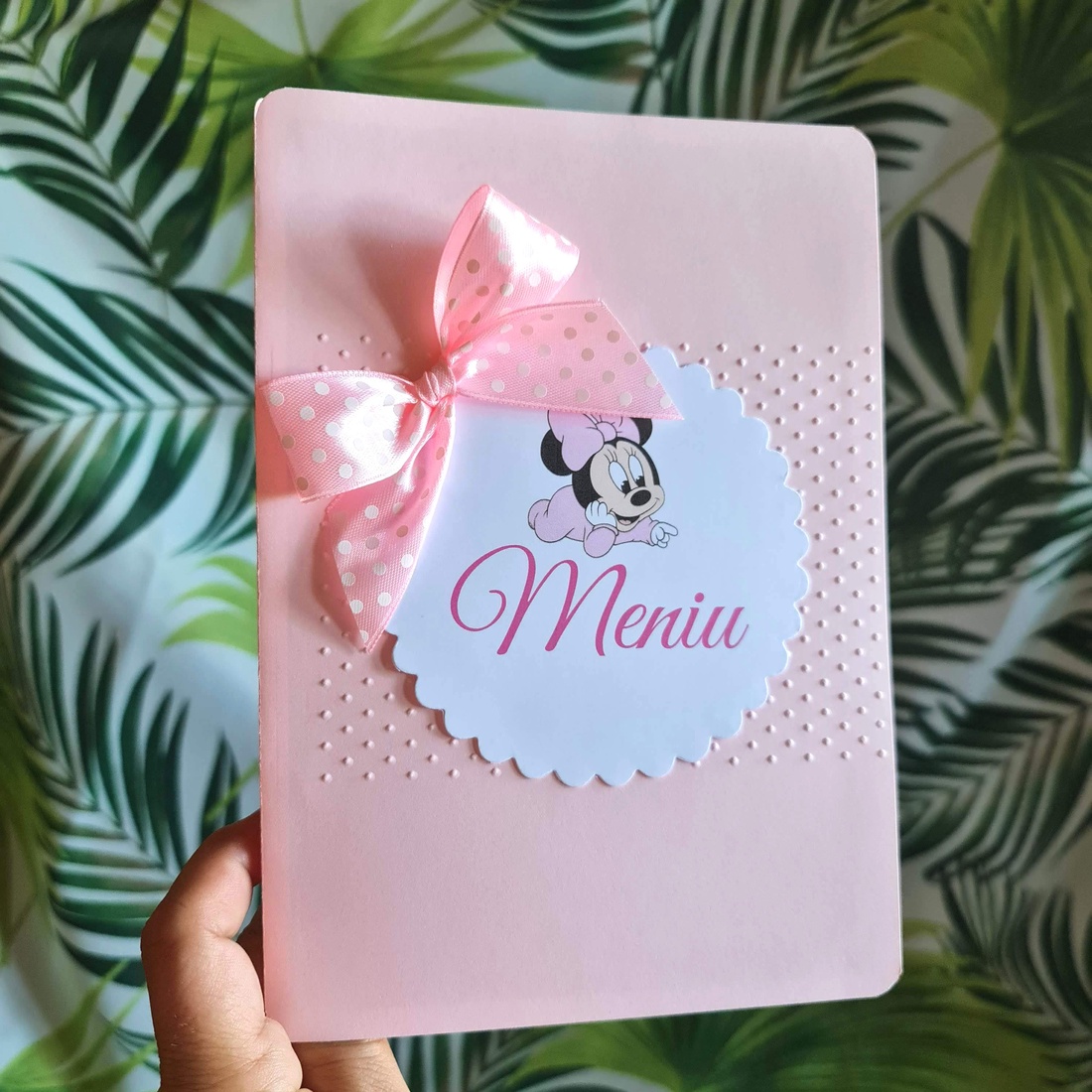 Meniuri tip carte pentru botez fetițe Minnie roz - jucării și echipamente pentru copii - daruri de botez - Artynos.ro