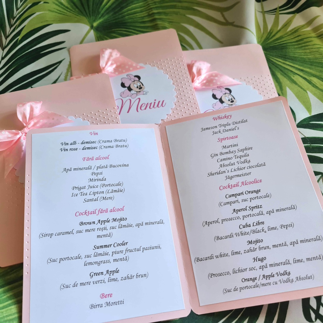 Meniuri tip carte pentru botez fetițe Minnie roz - jucării și echipamente pentru copii - daruri de botez - Artynos.ro