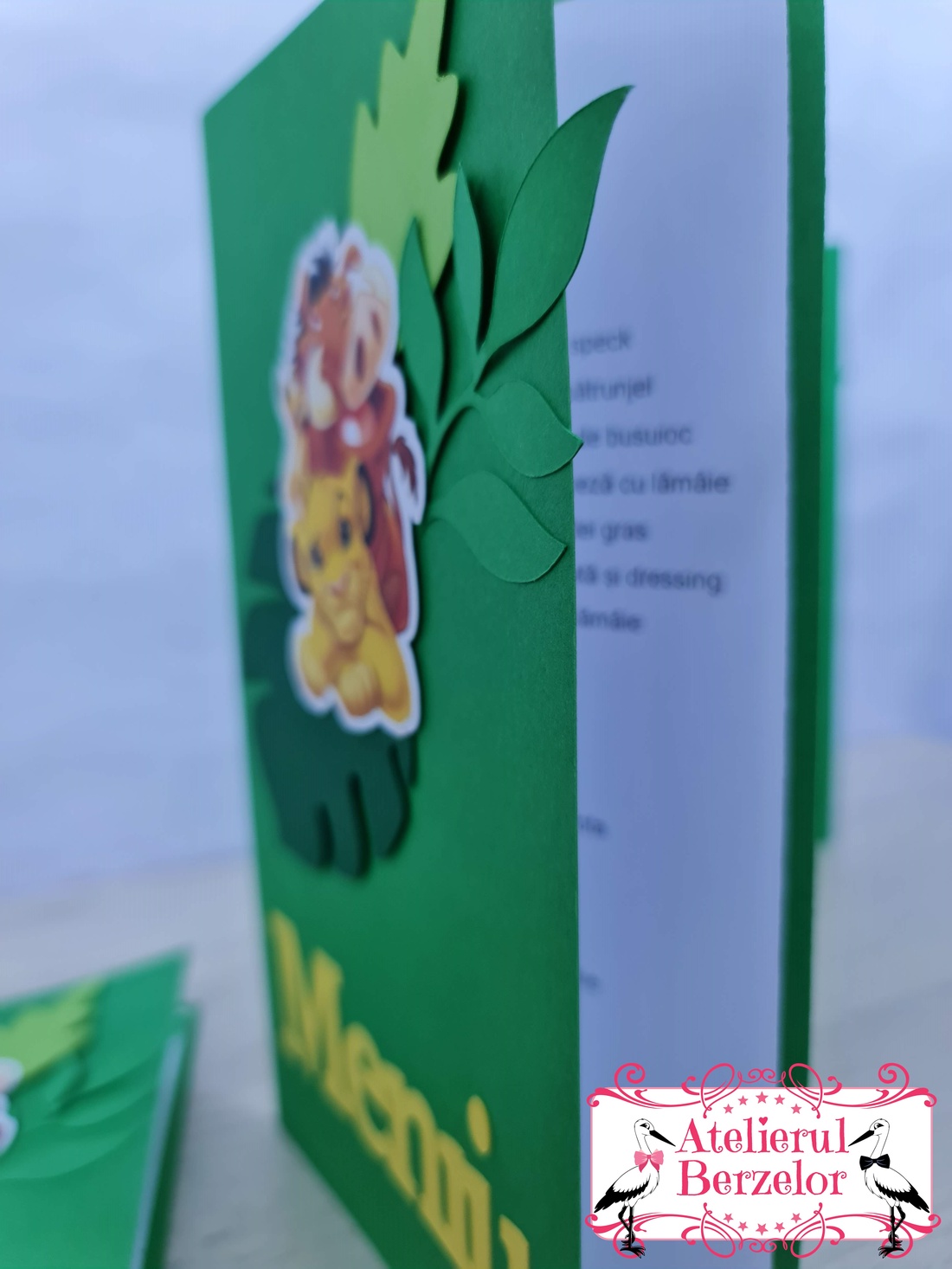Meniuri botez verde junglă, Lion King - jucării și echipamente pentru copii - daruri de botez - Artynos.ro Meniuri botez verde junglă, Lion King - jucării și echipamente pentru copii - daruri de botez - Artynos.ro