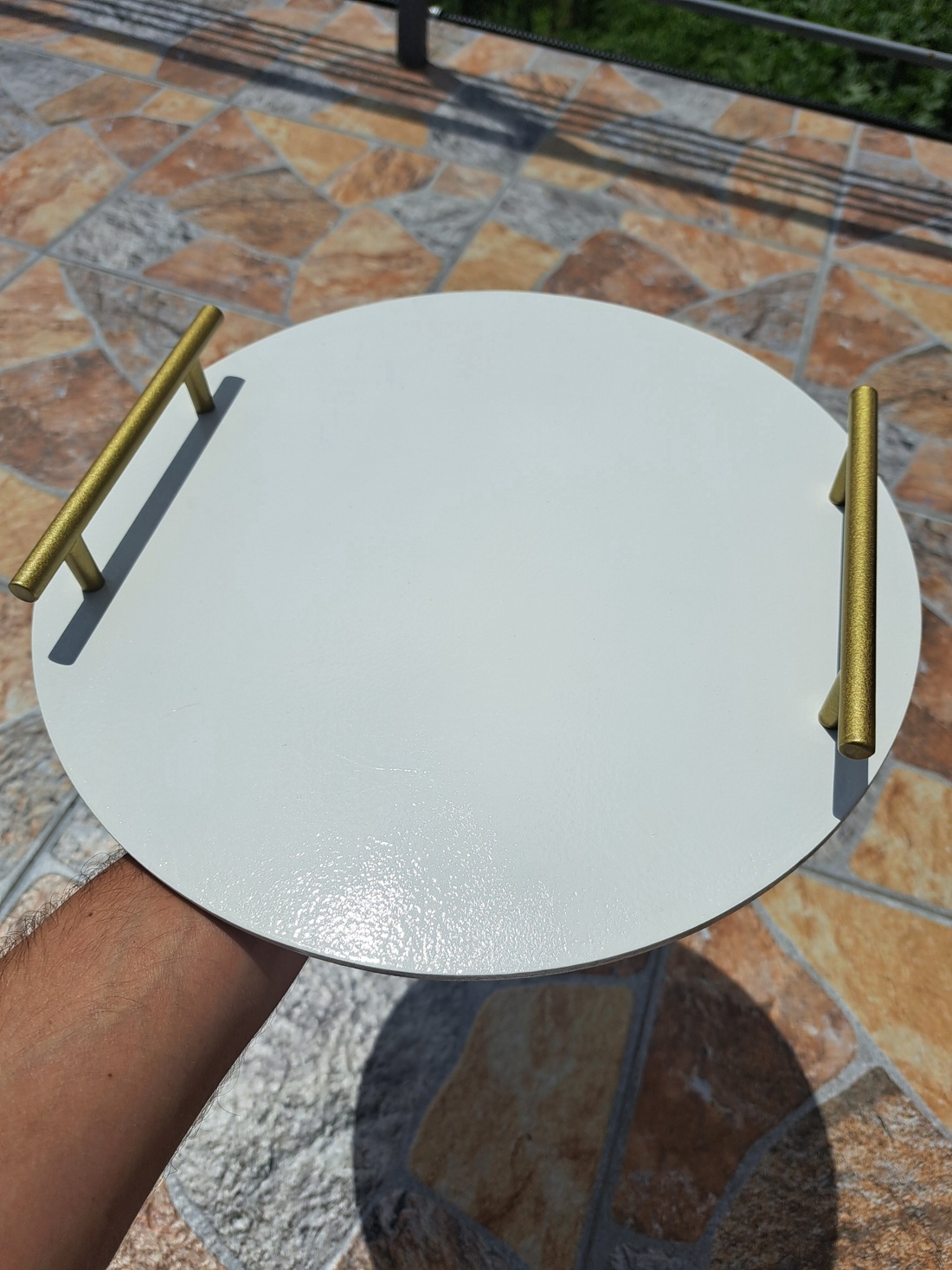 Tăviță Elegant White Alb Lucios, cu mânere aurii - accesorii nuntă - accesorii de nuntă - suport verighete și perne pentru inele - Artynos.ro