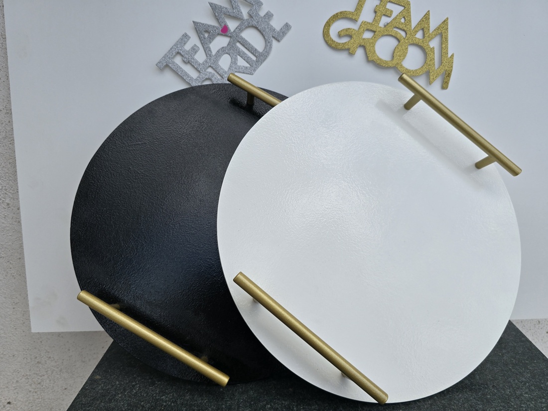 Tăviță Elegant Black  Negru Lucios, cu mânere aurii - accesorii nuntă - accesorii de nuntă - suport verighete și perne pentru inele - Artynos.ro