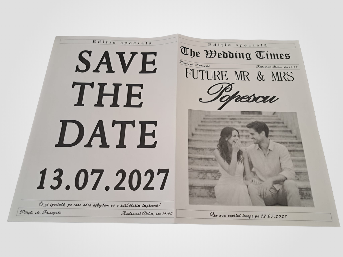 Ziar Save the date nunta/cununie/botez sau alte evenimente - accesorii nuntă - materiale decor pentru nuntă - decorațiuni nuntă - Artynos.ro