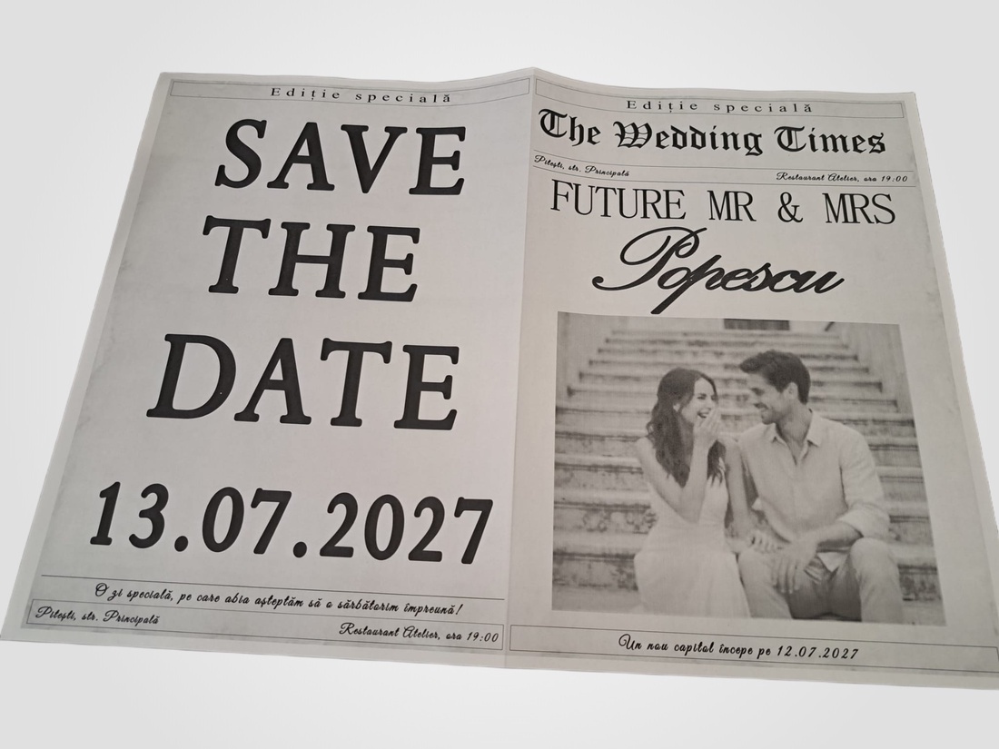 Ziar Save the date nunta/cununie/botez sau alte evenimente - accesorii nuntă - materiale decor pentru nuntă - decorațiuni nuntă - Artynos.ro