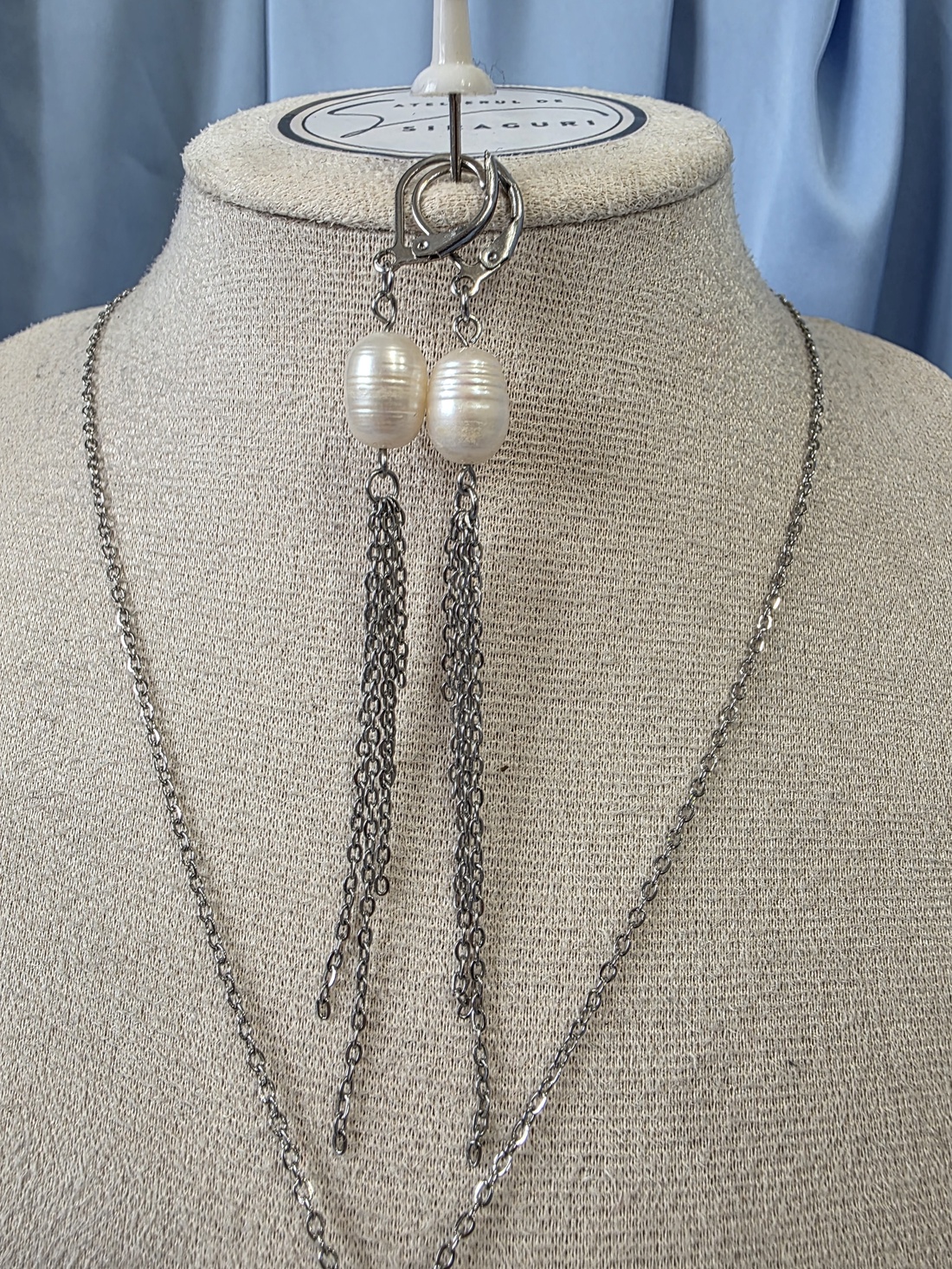 Set lant si cercei  din oțel inoxidabil și perlă de cultură  - accessorii și unelte - mărgea, componente de bijuterii - perlă adevărată - Artynos.ro
