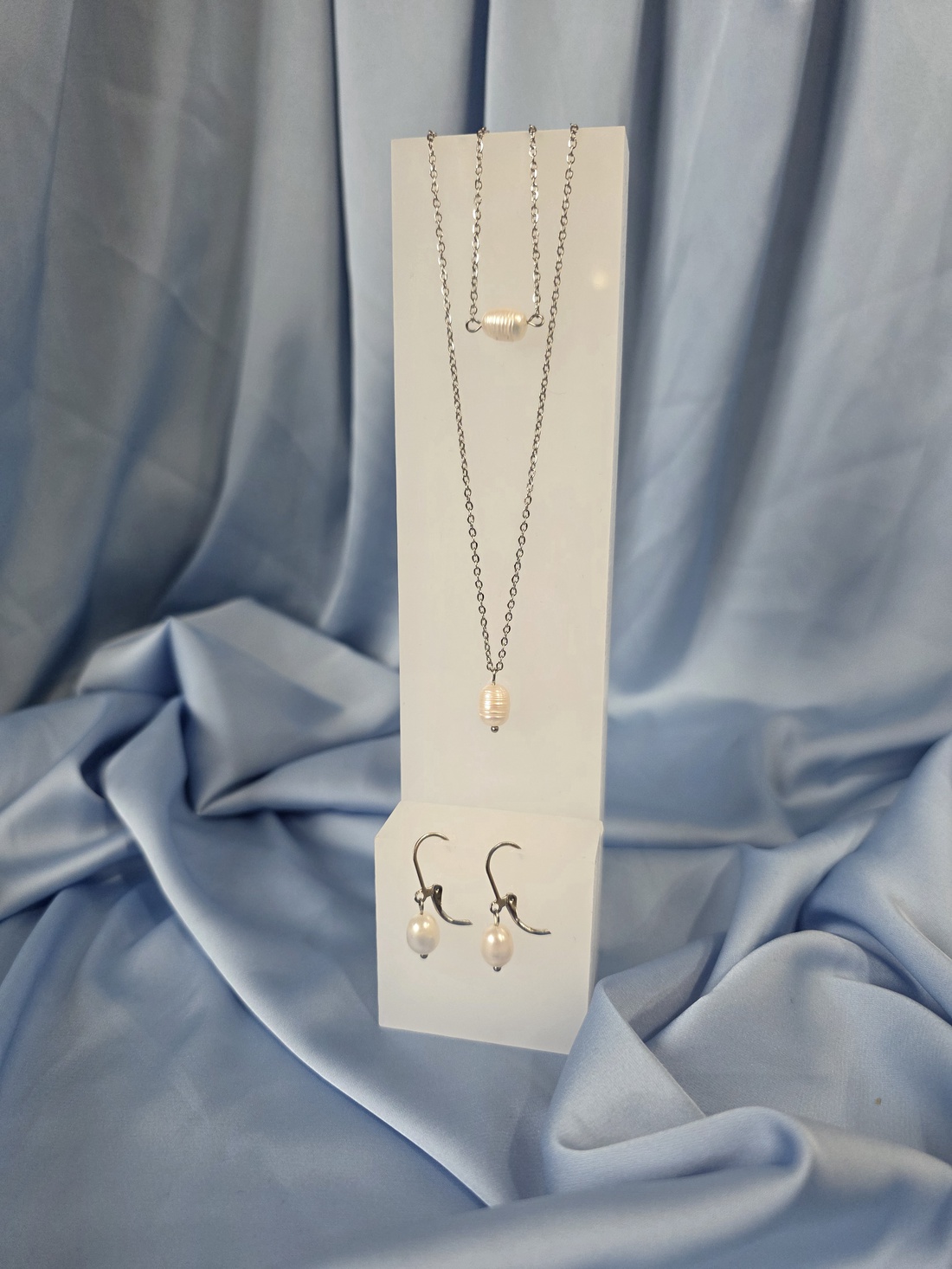 Set lanț, brățară și cercei din oțel inoxidabil și perlă de cultură. - accessorii și unelte - mărgea, componente de bijuterii - perlă adevărată - Artynos.ro