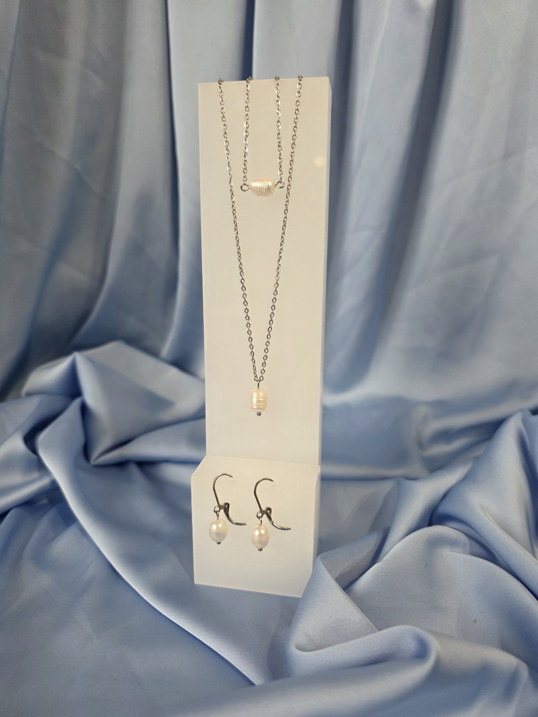 Set lanț, brățară și cercei din oțel inoxidabil și perlă de cultură. - accessorii și unelte - mărgea, componente de bijuterii - perlă adevărată - Artynos.ro