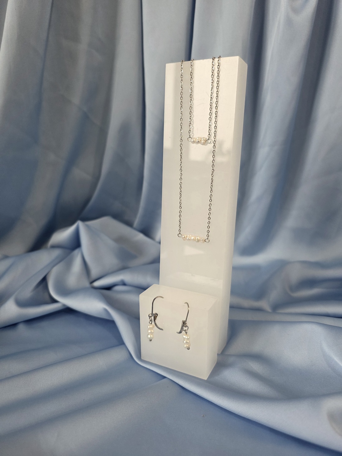 Set lanț, brățară și cercei din oțel inoxidabil și perlă de cultură. - accessorii și unelte - mărgea, componente de bijuterii - perlă adevărată - Artynos.ro