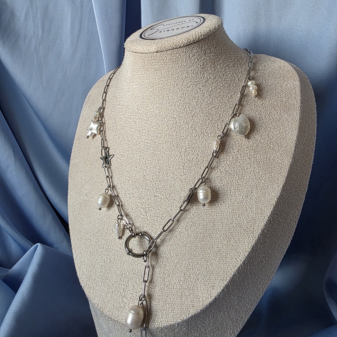 Colier din lanț oțel inoxidabil si perle de cultură  - bijuterii - coliere - coliere din perle - Artynos.ro