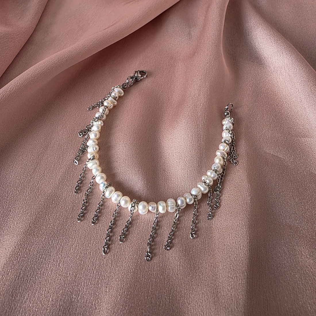 Brățară din perle de cultura si oțel inoxidabil  - bijuterii - brățări - brățări din perle - Artynos.ro