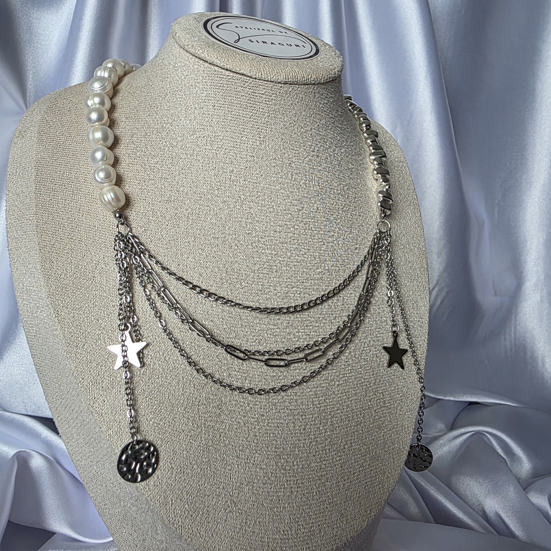 Colier din perle de cultură și hematite, cu lanțuri din oțel inoxidabil. - bijuterii - coliere - coliere din perle - Artynos.ro