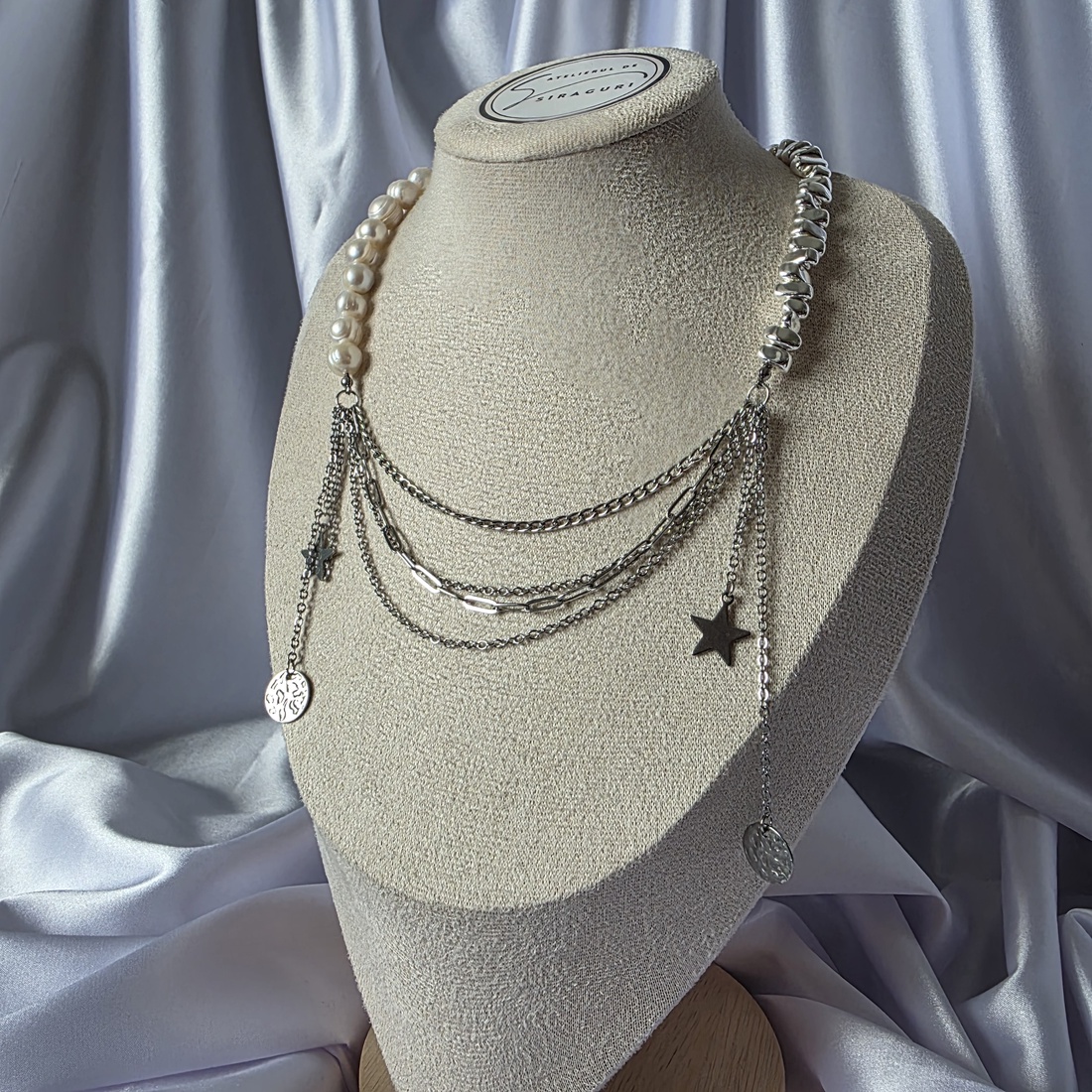 Colier din perle de cultură și hematite, cu lanțuri din oțel inoxidabil. - bijuterii - coliere - coliere din perle - Artynos.ro