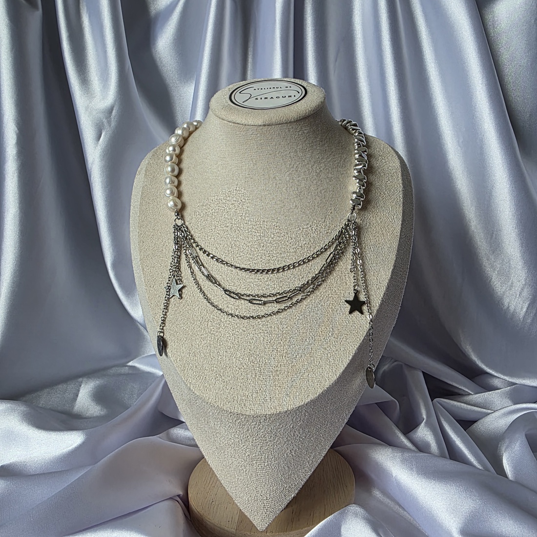 Colier din perle de cultură și hematite, cu lanțuri din oțel inoxidabil. - bijuterii - coliere - coliere din perle - Artynos.ro