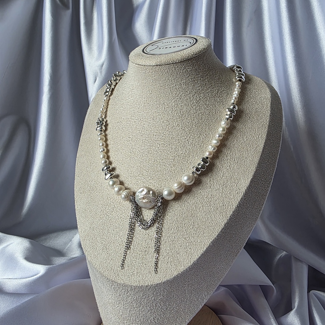 Colier din perle de cultură și hematit cu lanț din oțel inoxidabil - bijuterii - coliere - coliere din perle - Artynos.ro