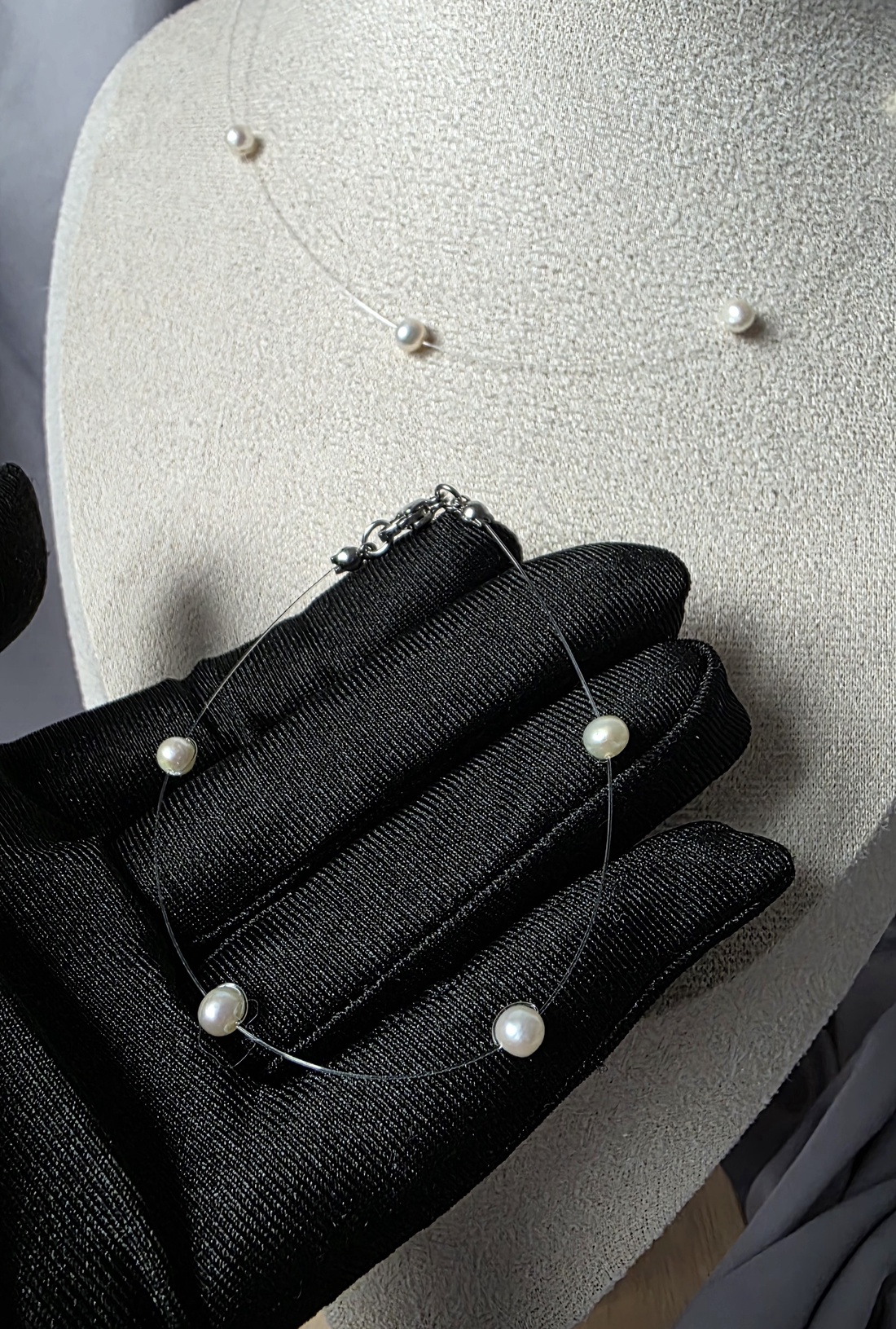 Set colier si brățară  pe fir transparent  - accesorii nuntă - bijuterii mireasă - colier mireasă - Artynos.ro