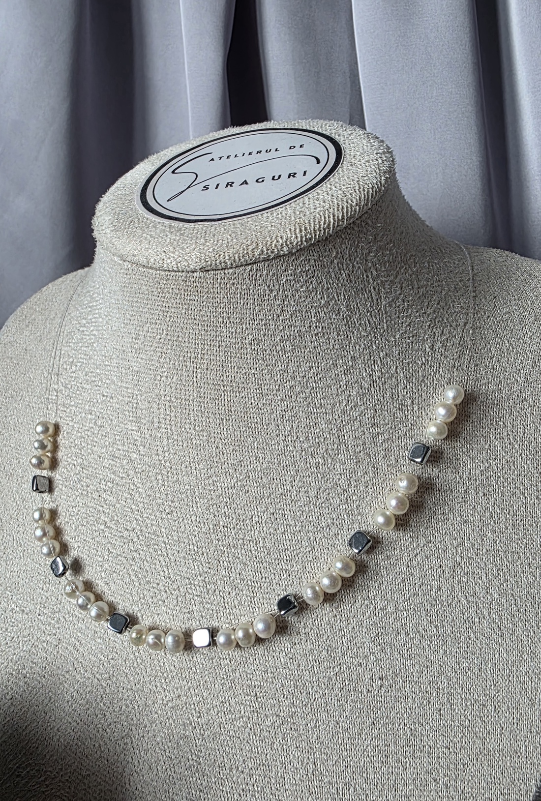 Set colier si brățară  pe fir transparent  - accesorii nuntă - bijuterii mireasă - colier mireasă - Artynos.ro