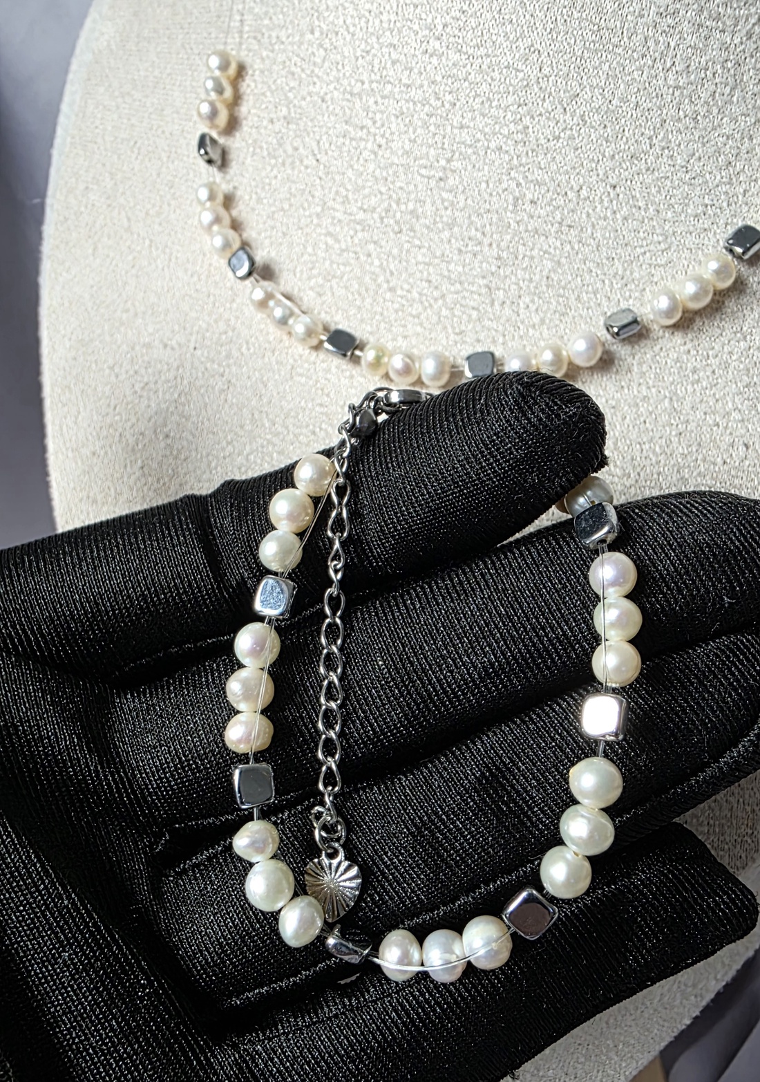 Set colier si brățară  pe fir transparent  - accesorii nuntă - bijuterii mireasă - colier mireasă - Artynos.ro