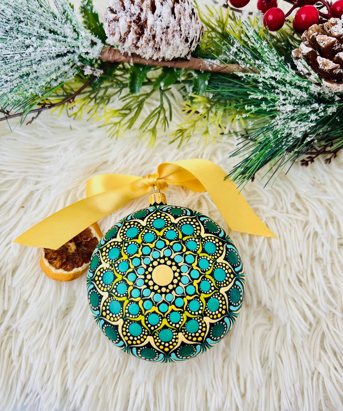 Glob pictat manual - Green Forest - crăciun - decorațiuni de crăciun de casă - globuri de crăciun - Artynos.ro