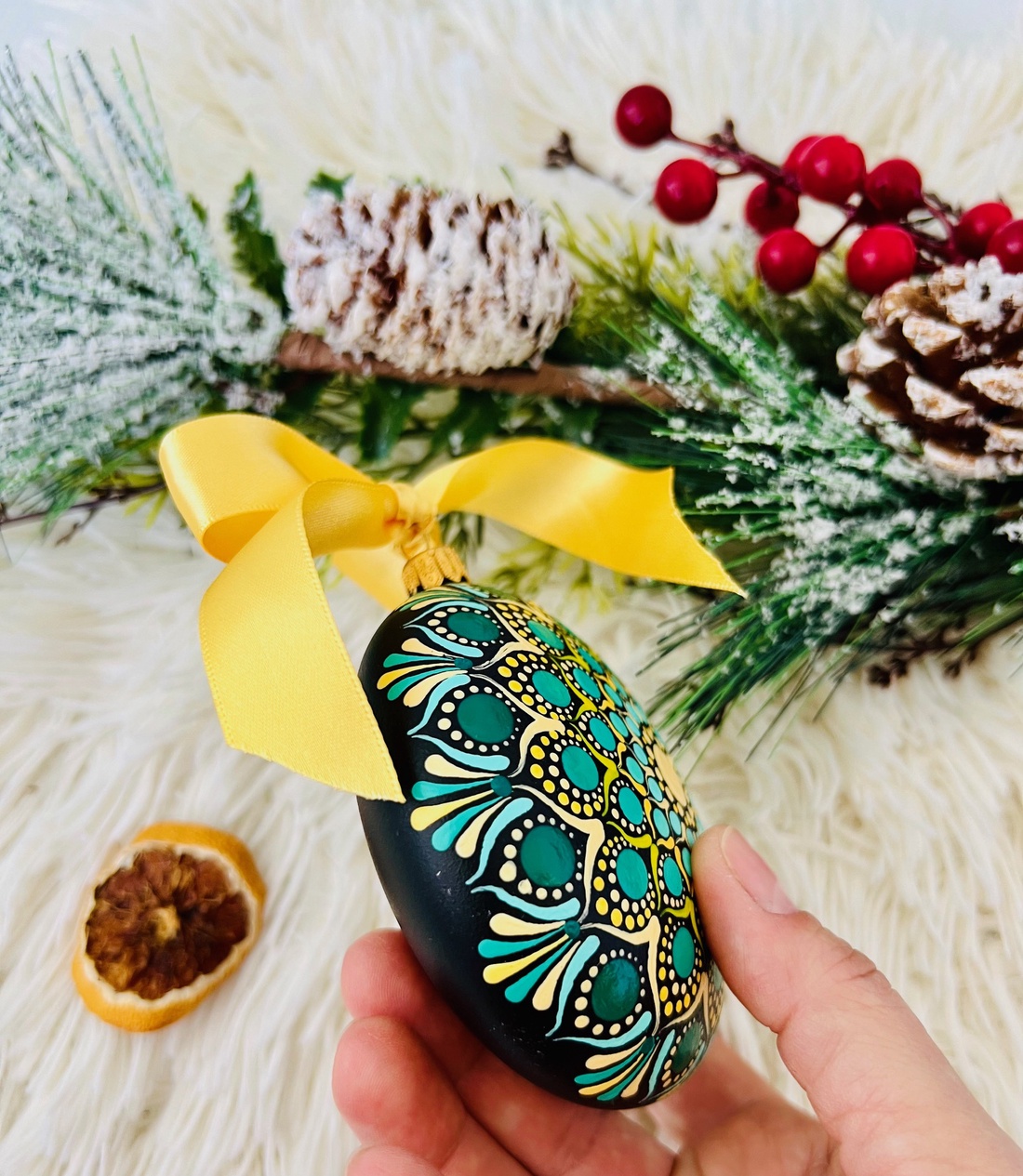 Glob pictat manual - Green Forest - crăciun - decorațiuni de crăciun de casă - globuri de crăciun - Artynos.ro