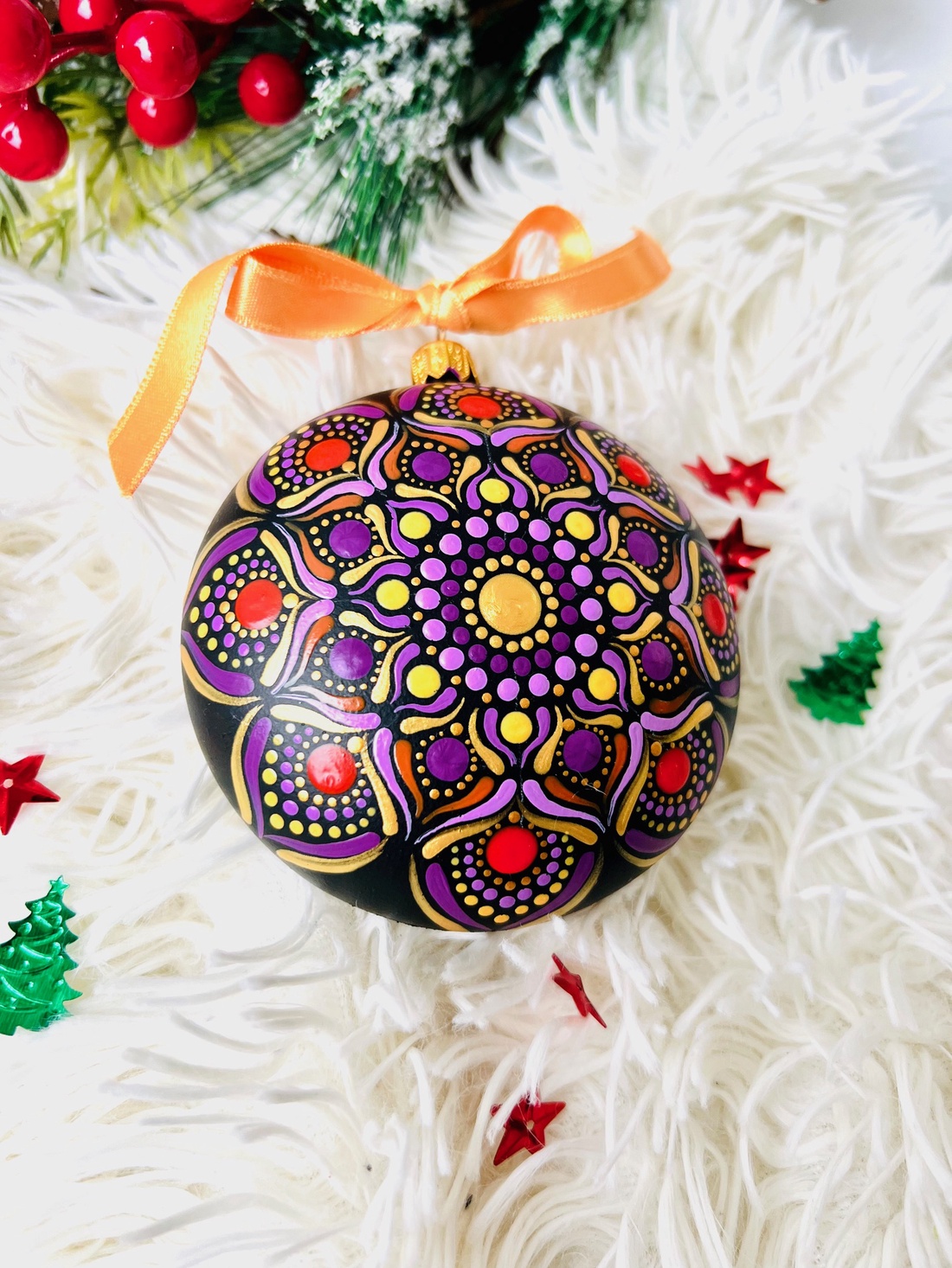 Glob pictat manual - Mandala  - crăciun - decorațiuni de crăciun de casă - globuri de crăciun - Artynos.ro