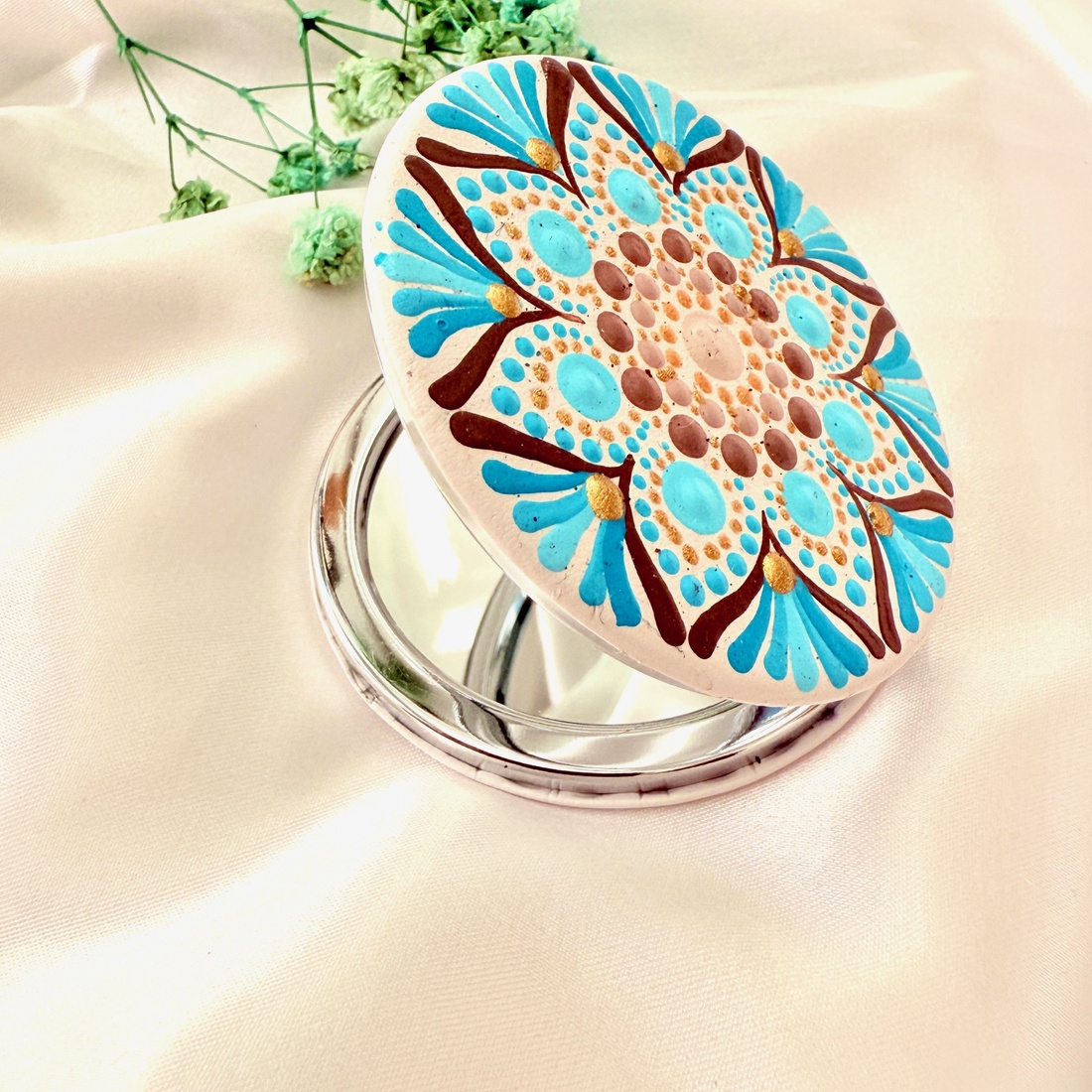 Oglinda poseta pictata manual - Blue Winter - baie și frumusețe - accesorii pentru îngrijirea feței - accesorii machiaj - Artynos.ro