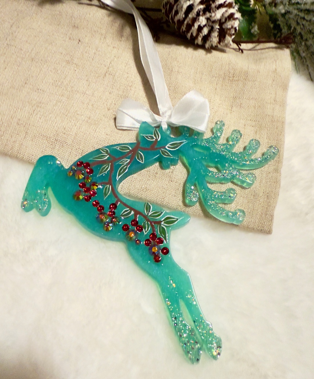 Ren turcoaz cu strasuri Rășină Epoxidică cu Sclipici - crăciun - decorațiuni de crăciun de casă - globuri de crăciun - Artynos.ro