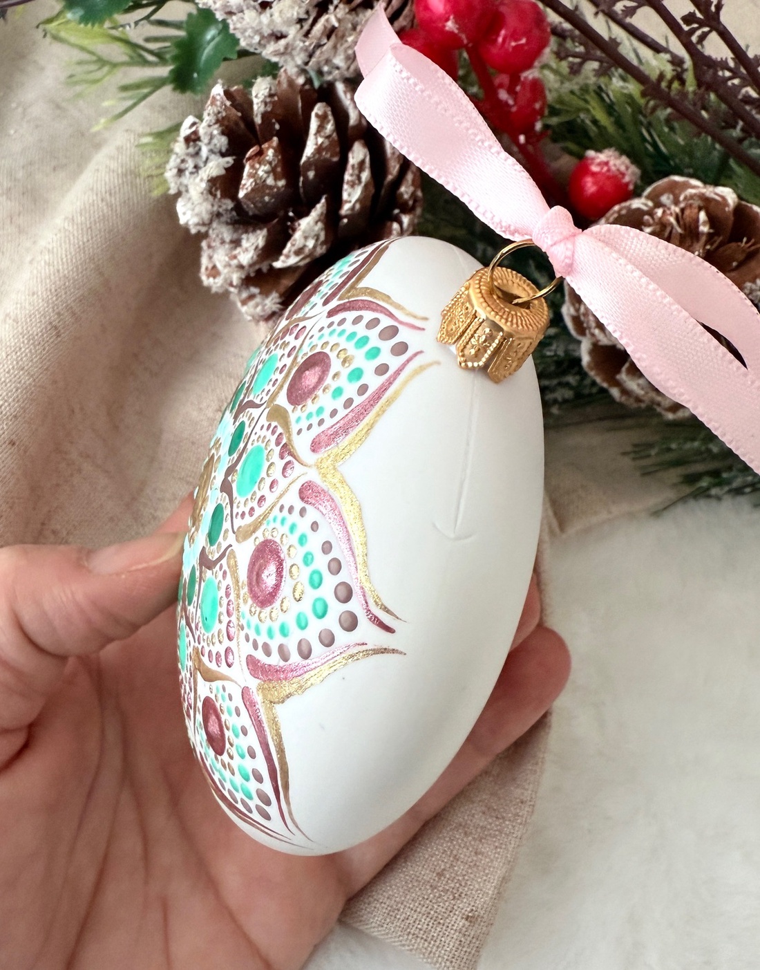 Glob Mandala Premium-  Pink warm winter - crăciun - decorațiuni de crăciun de casă - globuri de crăciun - Artynos.ro