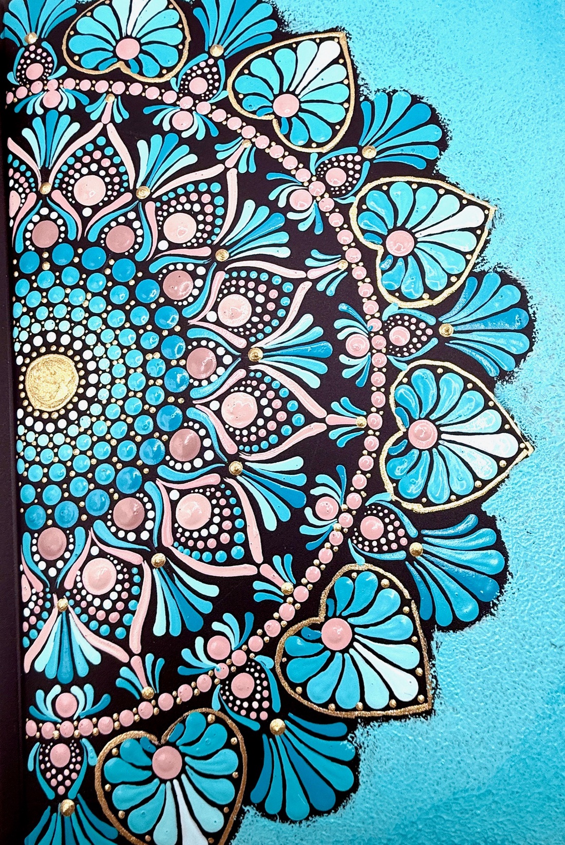 Agendă pictată manual � Mandală albastru azur - casă & stil de viață - produse de papetărie - caiete și jurnale - Artynos.ro