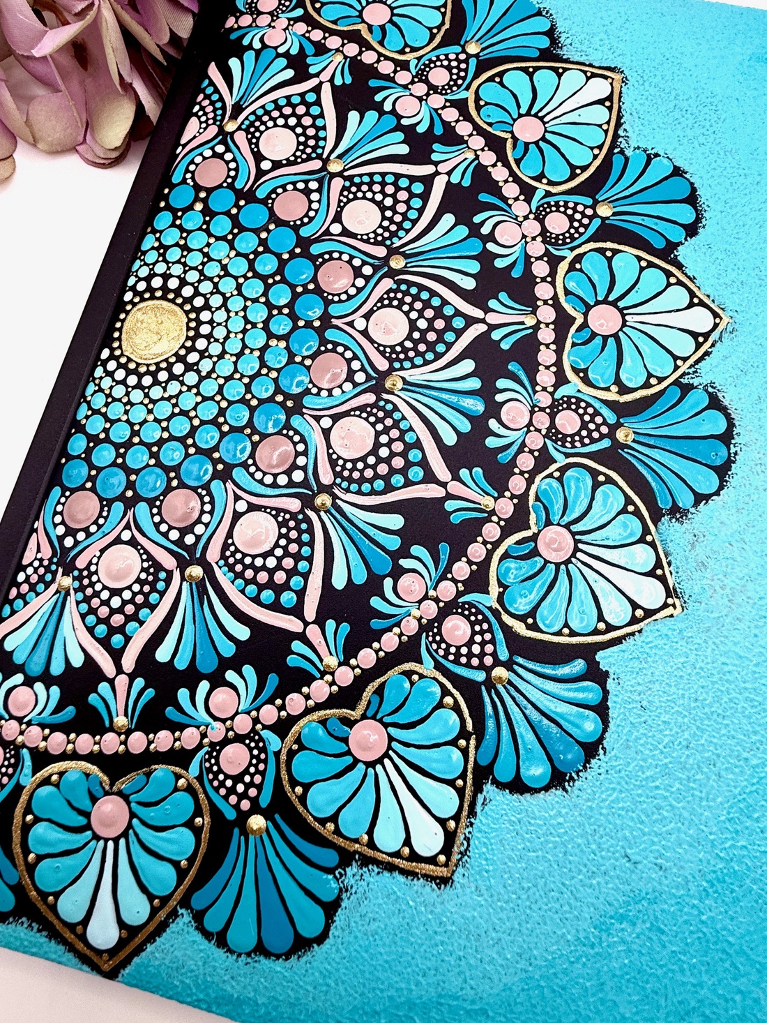 Agendă pictată manual � Mandală albastru azur - casă & stil de viață - produse de papetărie - caiete și jurnale - Artynos.ro