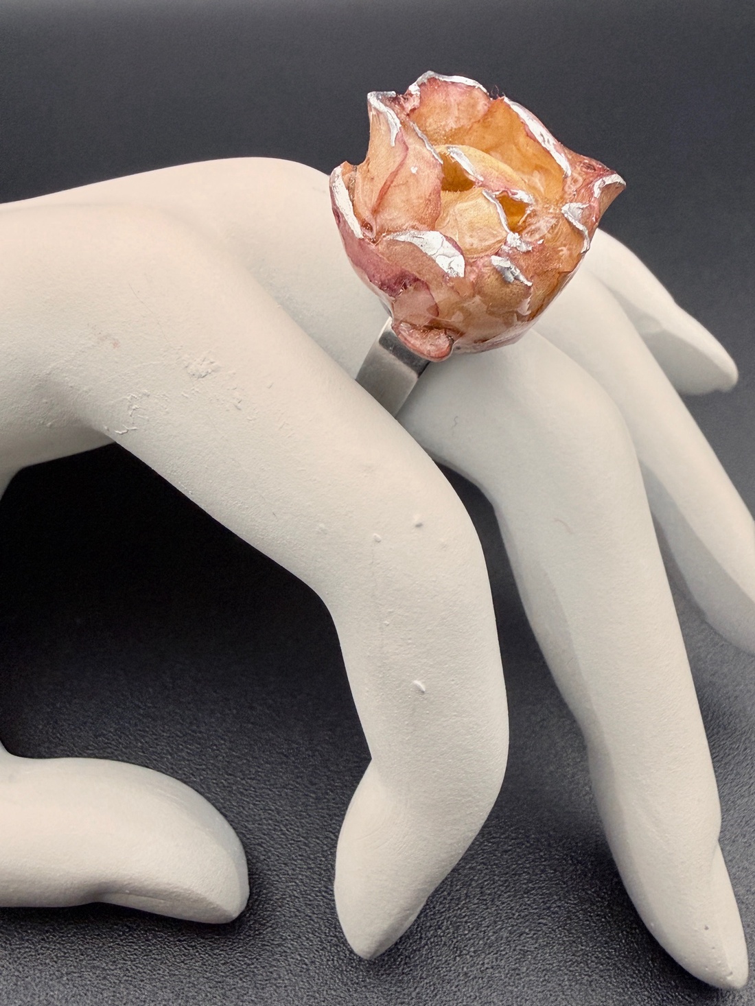 Inel cu trandafir rose - natural în rășină � bijuterie romantică handmade - bijuterii - inele - inele statement - Artynos.ro