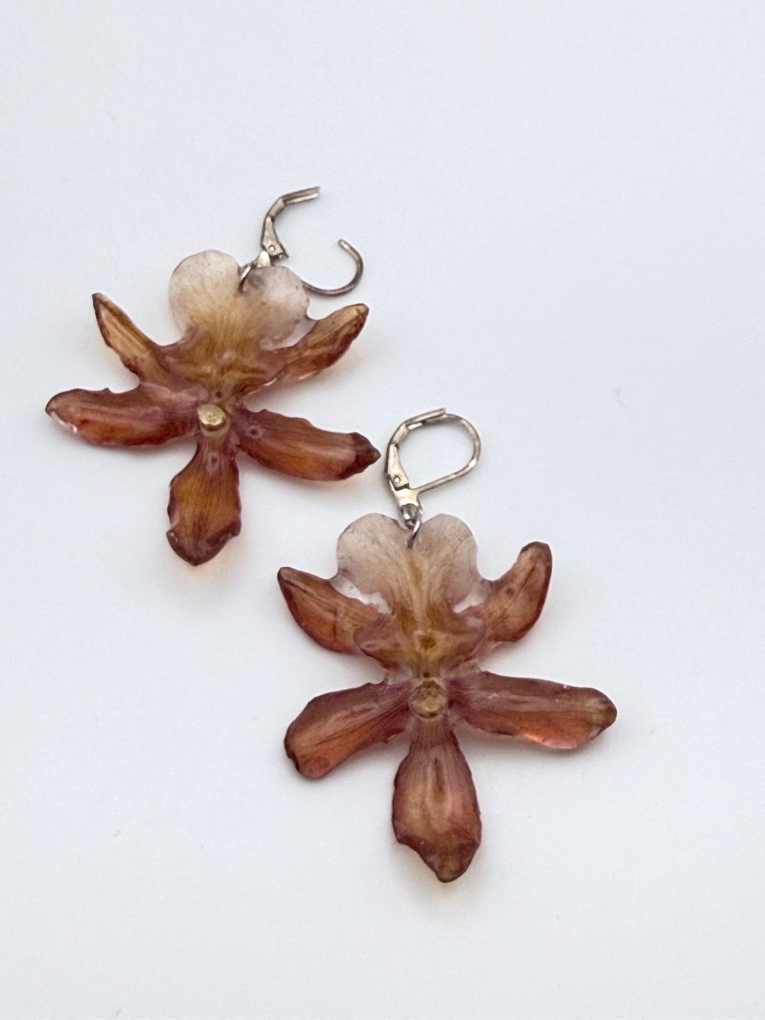 Cercei cu orhidee Cambria maro naturale � bijuterii handmade în rășină - bijuterii - cercei - cercei hoops - Artynos.ro