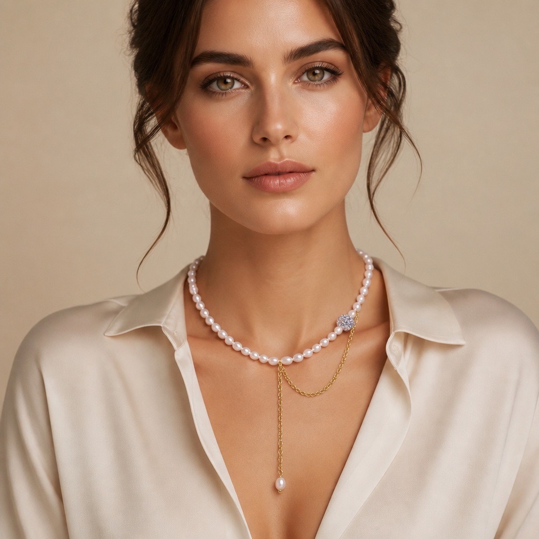 Colier Chocker din Perle Naturale de Cultură cu Lănțișor Auriu și Bilă cu Pietre Zirconiu - bijuterii - coliere - coliere din perle - Artynos.ro